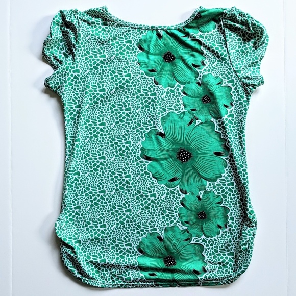 Green floral cap sleeve blouse - Picture 3 of 8